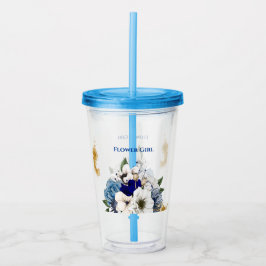 Navy Dusty Blue Ivory Floral Gold Spritzer Acryltrinkbecher