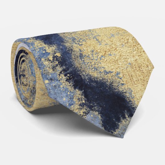 Navy Dusty Blue Marble Gold Wedding Krawatte (Gerollt)