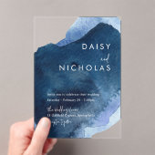 Navy Dusty Blue Ocean Watercolor Wedding Acryleinladungen (Insitu (Handheld))