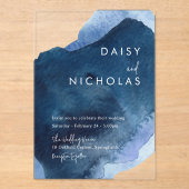 Navy Dusty Blue Ocean Watercolor Wedding Acryleinladungen (Vorderseite)