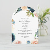 Navy & Dusty Blue, Pink Brautparty Arc Einladung (Stehend Vorderseite)