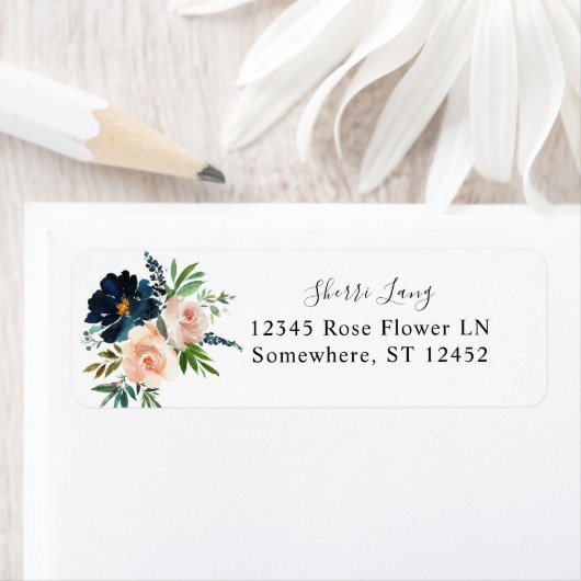 Navy & Dusty Blue Pink Floral 2 Rücksendeadresse (Insitu)