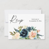 Navy & Dusty Blue Pink Floral 2mit Meetingkarte RS RSVP Karte (Vorderseite)