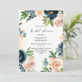 Navy & Dusty Blue, Pink Floral Brautparty Einladung (Stehend Vorderseite)