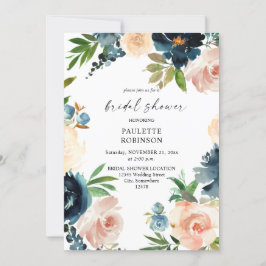 Navy & Dusty Blue, Pink Floral Brautparty Einladung