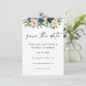 Navy Dusty Blue & Pink Floral Save the Date V2 (Stehend Vorderseite)