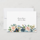 Navy & Dusty Blue & Pink Floral zu Mahlzeiten RSVP (Rückseite)