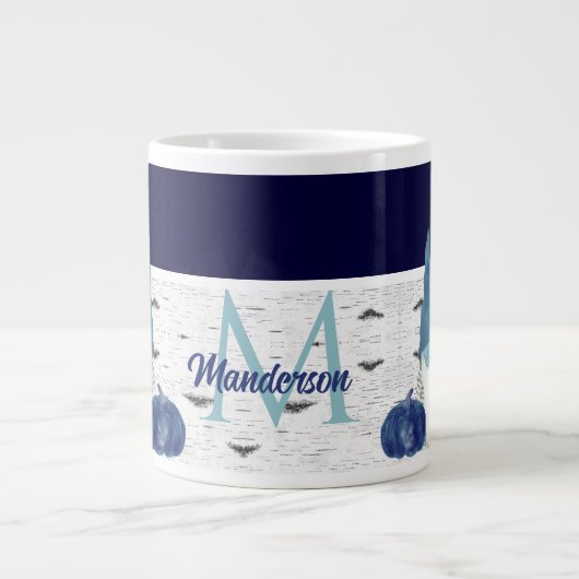 Navy Dusty Blue Pumpkin Gnomes Aspen Rustic House Jumbo-Tasse (Vorderseite)