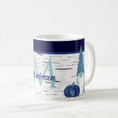 Navy Dusty Blue Pumpkin Gnomes Aspen Rustic House Kaffeetasse (VorderseiteRechts)