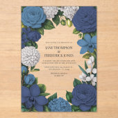 Navy, Dusty Blue & Silver Floral Wedding Acryleinladungen (Vorderseite)