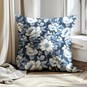 Navy Dusty Blue Vintag Floral Kissen