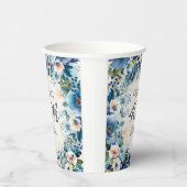 Navy Dusty Blue Watercolor Floral 40. Geburtstag Pappbecher (Rechts)