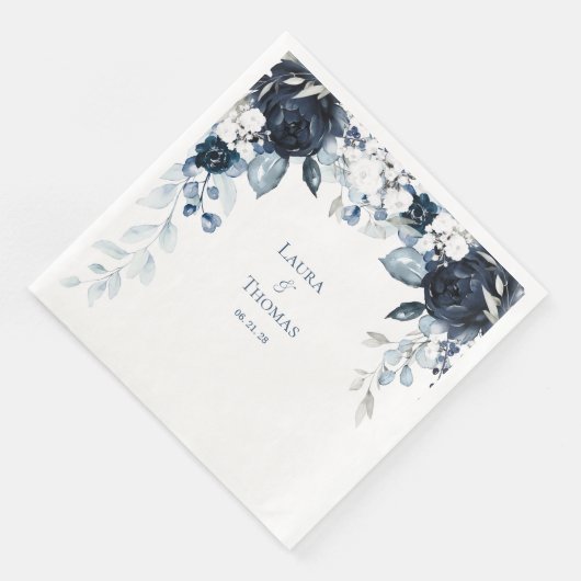 Navy Dusty Blue & White Garden Elegante Hochzeit Serviette (Ecke)