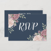 Navy Dusty Rose Rustikale Wasserfarben RSVP Karte (Vorne/Hinten)