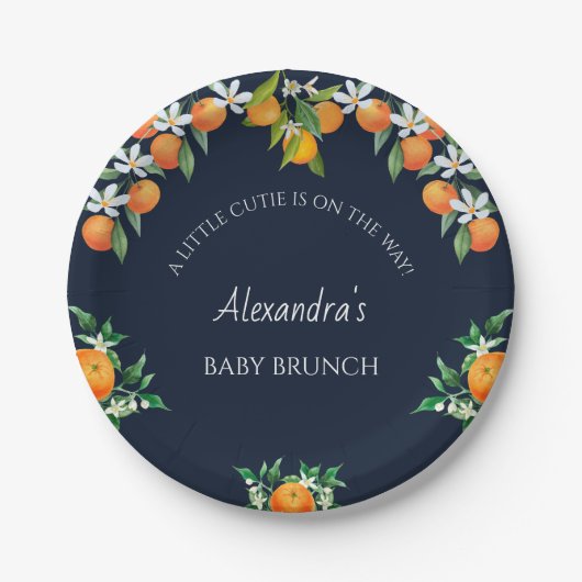 Navy Eine kleine Süsse Orange Citrus Baby Brunch Pappteller (Vorderseite)