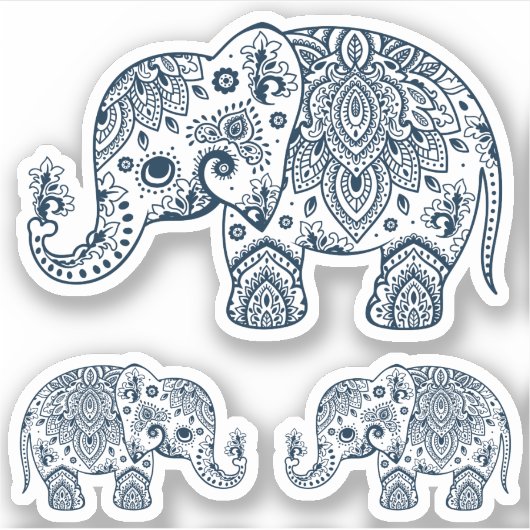 Navy-Elefant Vintager Blumenpaisley Aufkleber (Vorderseite)
