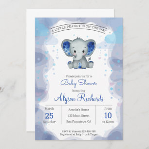 Navy Elefant Watercolor Baby Shower Einladung