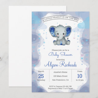 Navy Elefant Watercolor Baby Shower Einladung