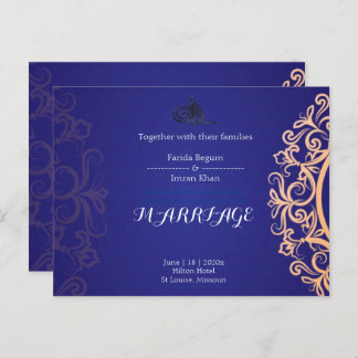 Navy Elegant Blue Muslim wedding Invitation Postkarte