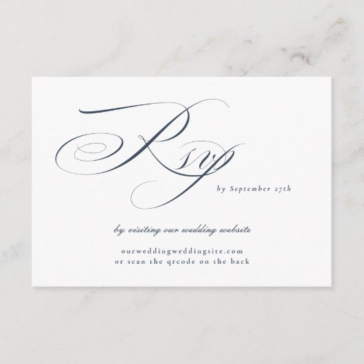 Navy Elegant Calligraphy Wedding Website QR CODE RSVP Karte (Vorderseite)