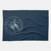 Navy Elegant Circle Monogram Script Geschirrtuch (Horizontal)