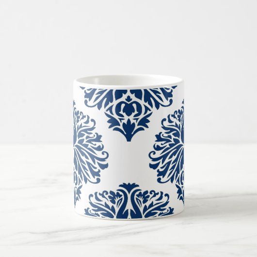 Navy Elegant Damask Kaffee Tasse (Mittel)