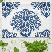 Navy Elegant Damask Küchentuch (Gefaltet)