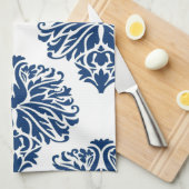 Navy Elegant Damask Küchentuch (Viertel Falte)