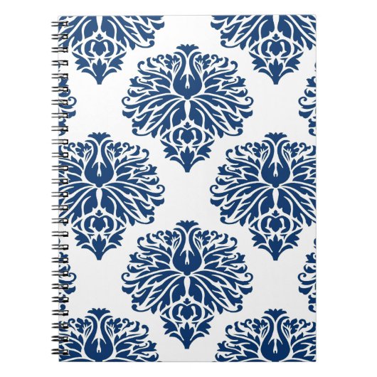 Navy Elegant Damask Notizblock (Vorderseite)