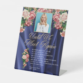 Navy Elegant Floral Rosy Foto Beerdigung Gedicht Sockelschild