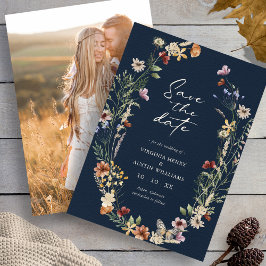Navy Elegant Foto Boho Save the Date