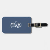 Navy Elegant Gothic Monogramm Name Mittelalterlich Gepäckanhänger (Vorderseite horizontal)
