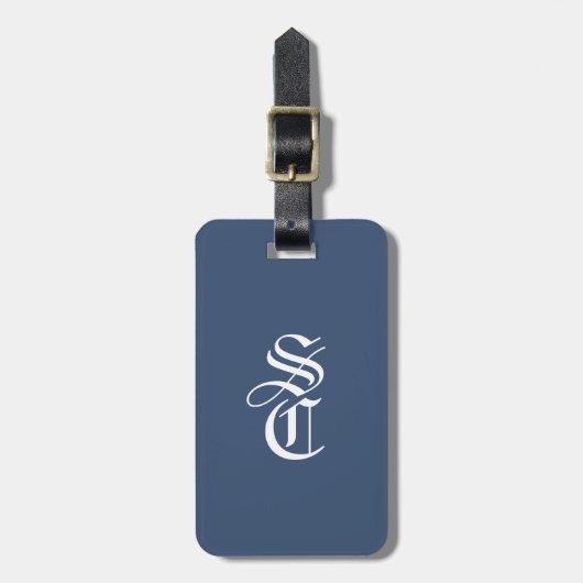 Navy Elegant Gothic Monogramm Name Mittelalterlich Gepäckanhänger (Vorderseite vertikal)