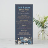 Navy Elegant Moody Floral Wedding Menükarte (Stehend Vorderseite)
