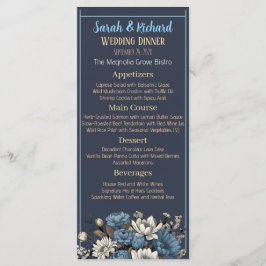 Navy Elegant Moody Floral Wedding Menükarte