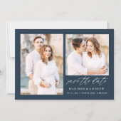 Navy Elegant Script 2 Foto: Save the Date Magneteinladung (Vorderseite)