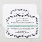 Navy Elegant Viktorianisch Blüh Filligree Wedding Einladung (Vorne/Hinten)