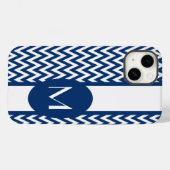 Navy Elegant Zickzack Design mit Monogramm Case-Mate iPhone Hülle (Rückseite (Horizontal))