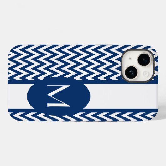Navy Elegant Zickzack Design mit Monogramm Case-Mate iPhone Hülle (Rückseite (Horizontal))