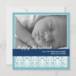 Navy eleganter Damask glücklicher Hanukkkah-Urlaub Feiertagskarte