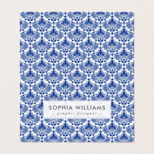 Navy-elegantes Damasken-Muster Visitenkarten (Außenseite Aufgefaltet)
