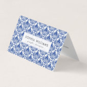 Navy-elegantes Damasken-Muster Visitenkarten (Vorderseite)