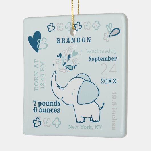 Navy Elephant Birth Stats Baby's First Christmas Keramikornament (Links)
