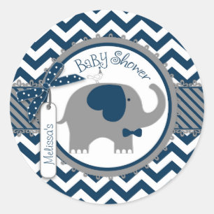 Navy Elephant Bow-Krawatte Zickzack Print Baby Sho Runder Aufkleber