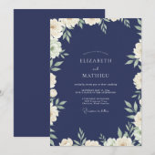 Navy Elfenbein Blatt Hochzeit Einladung (Vorne/Hinten)