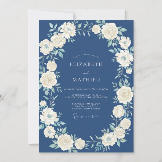 Navy Elfenbein Botanischer Bogen Hochzeit Einladung (Vorderseite)