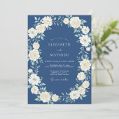 Navy Elfenbein Botanischer Bogen Hochzeit Einladung (Stehend Vorderseite)