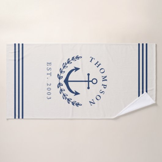 Navy Elfenbeinküste Wreath Nautical Name & Year Es Badehandtuch (Badehandtuch)