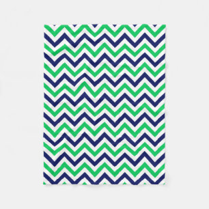 Navy, Emerald, White Large Chevron ZigZag Pattern Fleecedecke