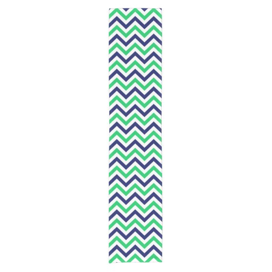 Navy, Emerald, White Large Chevron ZigZag Pattern Kurzer Tischläufer (Vorderseite)